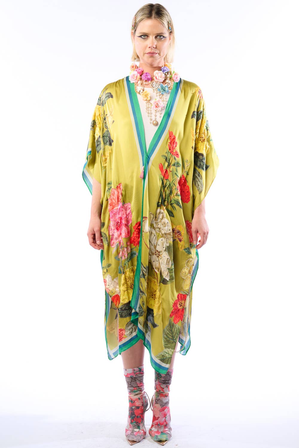 Olive Floral French Riviera Hand-Beaded Kimono / Topper for wholesale on Faire9