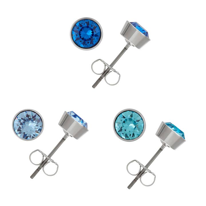 Juego de 3 pendientes Pr chapados en plata con cristales multicolores de 5 mm para venta al por mayor de Luxe on Main LLC