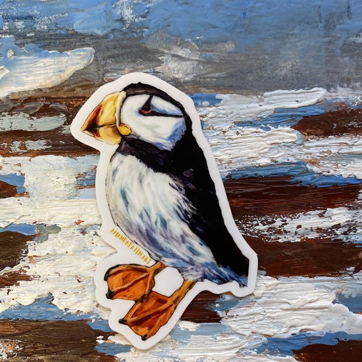 Puffin Sea-Bird Klistermärke - Alaska Art Artist Vinyl Diecut för wholesale av Alaska Paintings