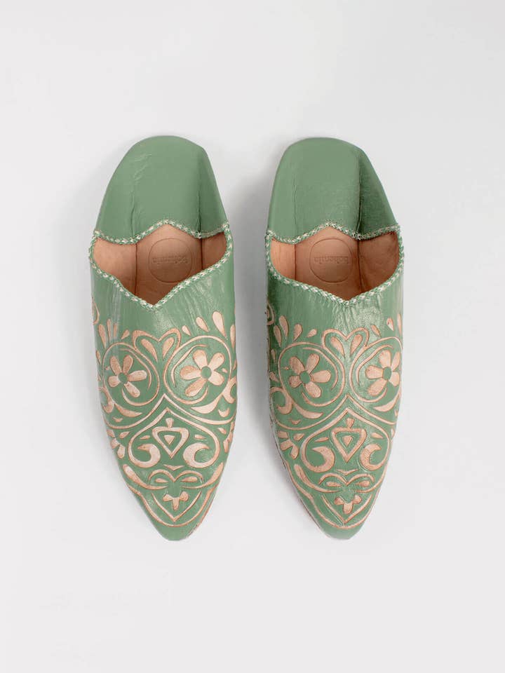 Bohemia Design – Engroshandel Slippers - Dame – Marokkanske dekorative hjerte Babouche hjemmesko, salvie