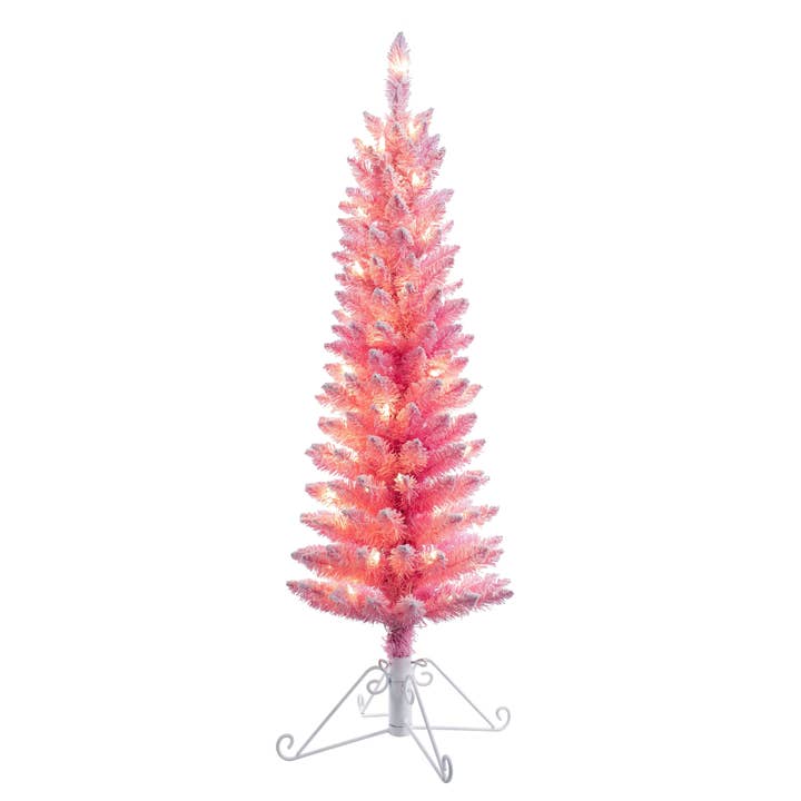 4 Foot Prelit Pink Cotton Candy Flocked Fir Christmas Tree for wholesale by Haute Decor