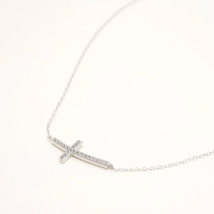 Lavishe Jewelry - Wholesale Pendant/Charm Necklace - 925 Sterling Silver Cubic Zirconia Sideways Cross Necklace2