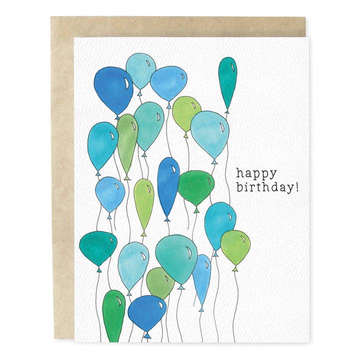 Birthday Balloons Blue Hand-Illustrated Greeting Card for wholesale by Skribbles