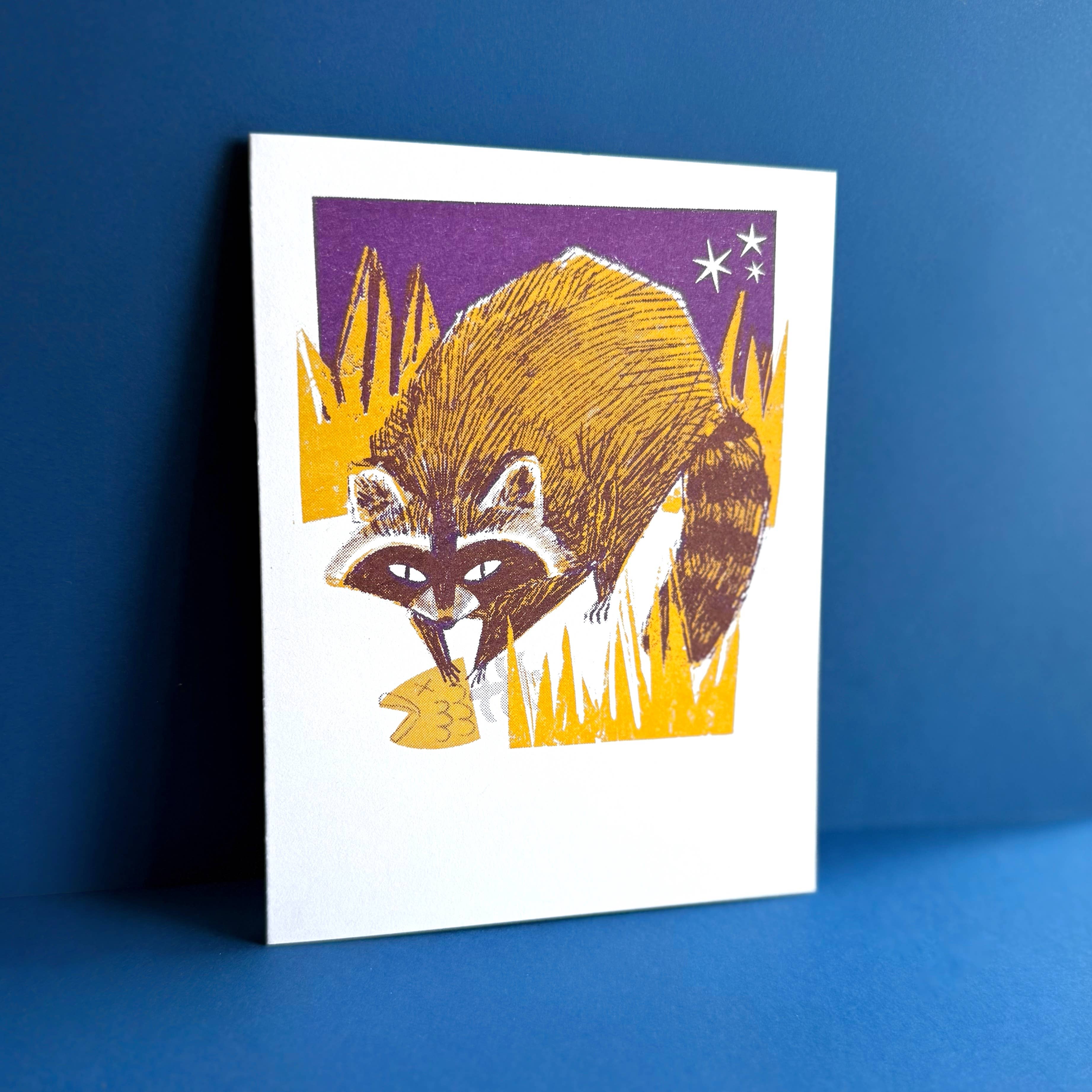 Pier Six Press - Wholesale Everyday Greeting Card - Backyard Buddy - Raccoon  - Risograph Everyday Card1