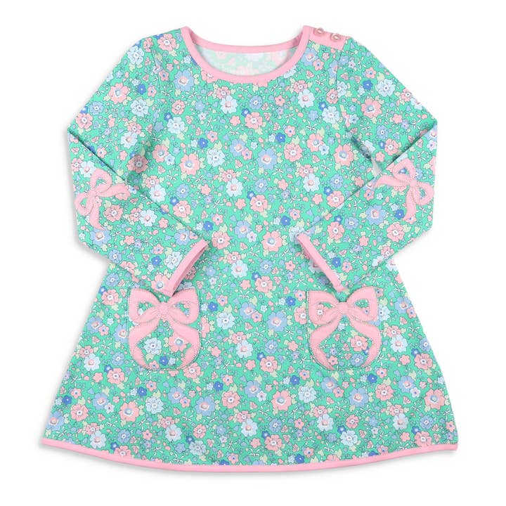 Girls Bow Dress Pocket - Garden Green for wholesale by Shrimp and Grits Kids
