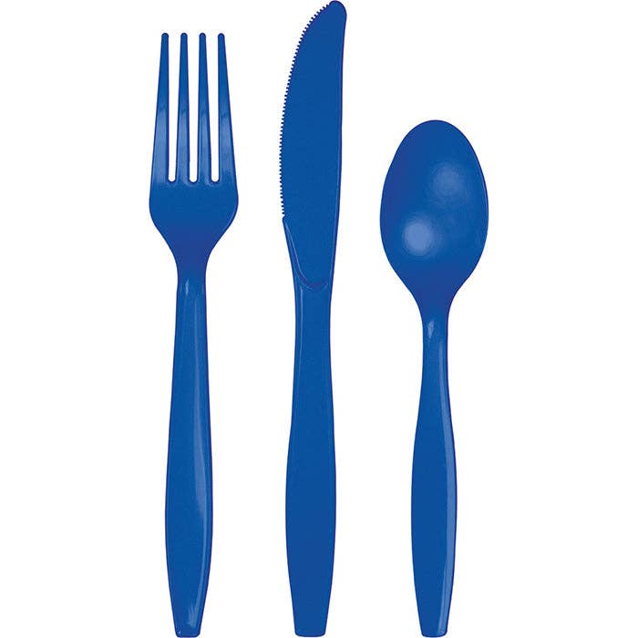 Bulk Cobalt Blue Value Friendly Assorted Plastic Cutlery (12 Pkgs per Case) for wholesale by Bulk Party Decor