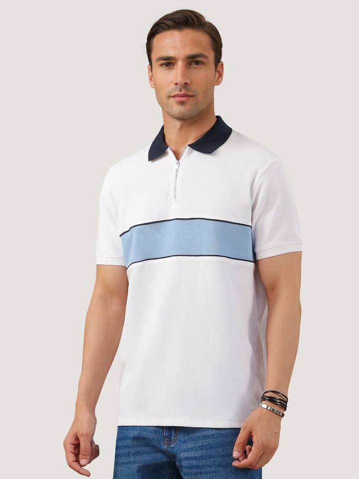 White Half Zip Polo Shirt for wholesale by Brian Oak Limited