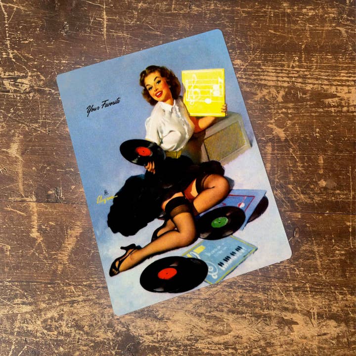 The British Metal Signs Company - Wholesale Sign - Pin Up Girl Music Record Player - Metal Sign