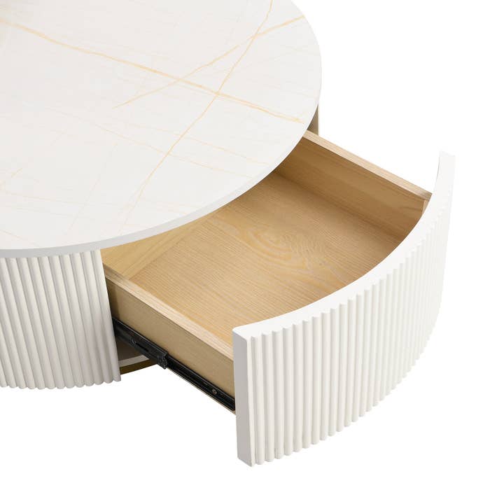 39F Inc. - Wholesale Coffee Table - 31.5" Modern Round Nesting Coffee Table - White & Gold10