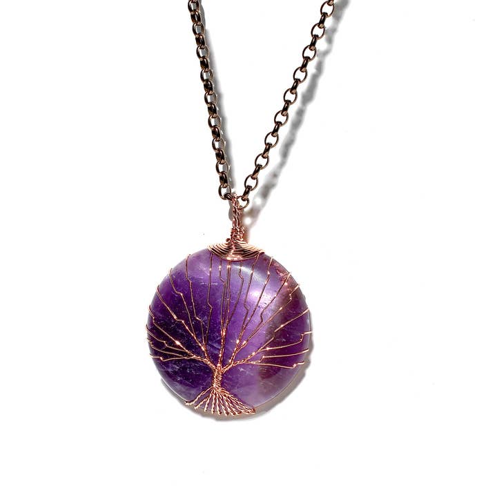 Collana in argento 925 con ametista italiana grande, motivo albero della vita, 50,8 cm per la vendita all'ingrosso da parte di GemDiggers