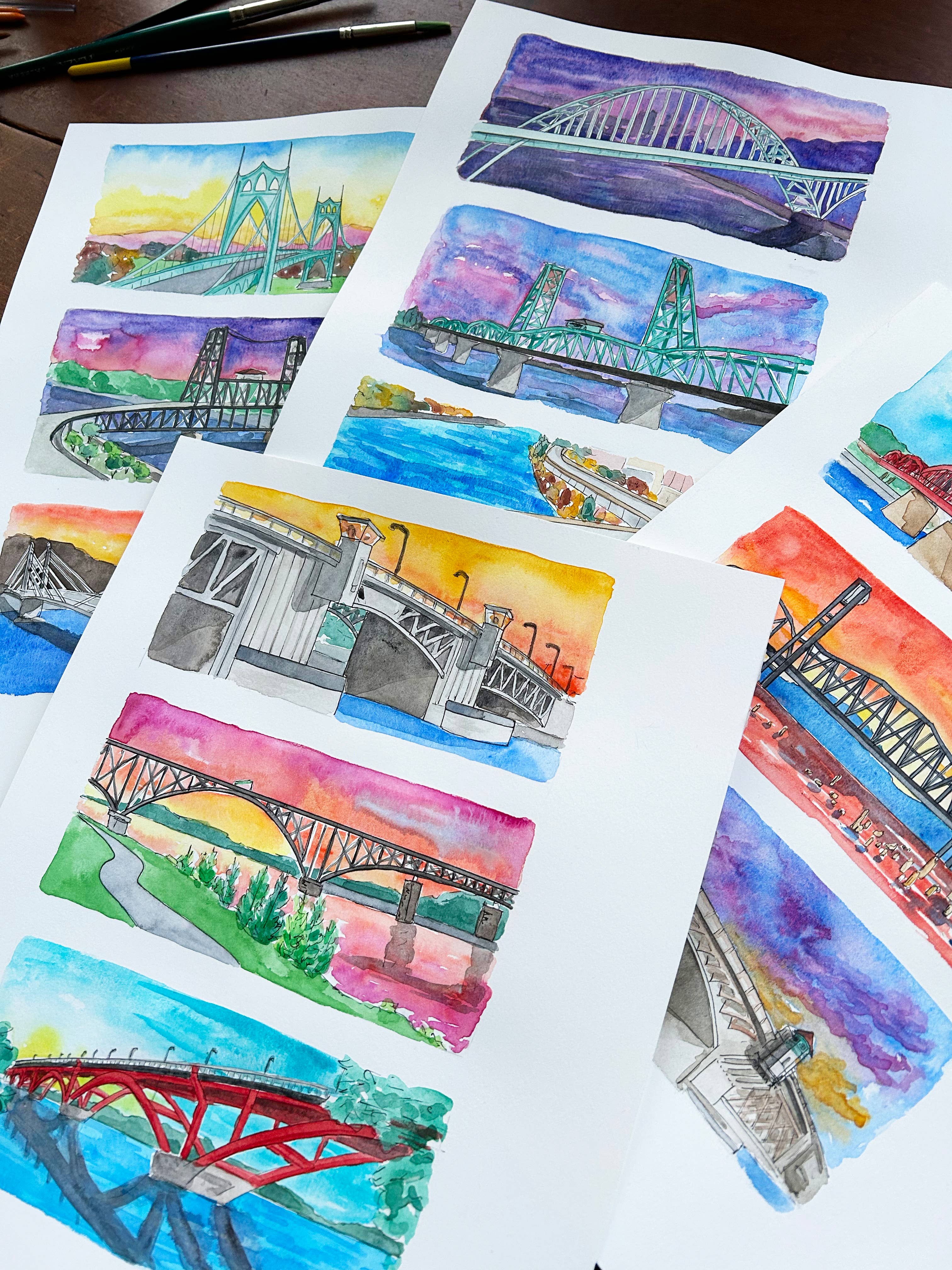 Amy Wike Illustration - Wholesale Poster - Portland Bridges Watercolor Poster3