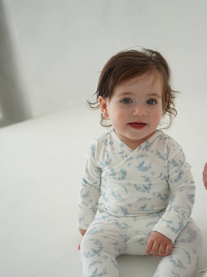 Little Threads - Wholesale Onesie – Kids - Little Blue Bird Bamboo Wrap Footie5