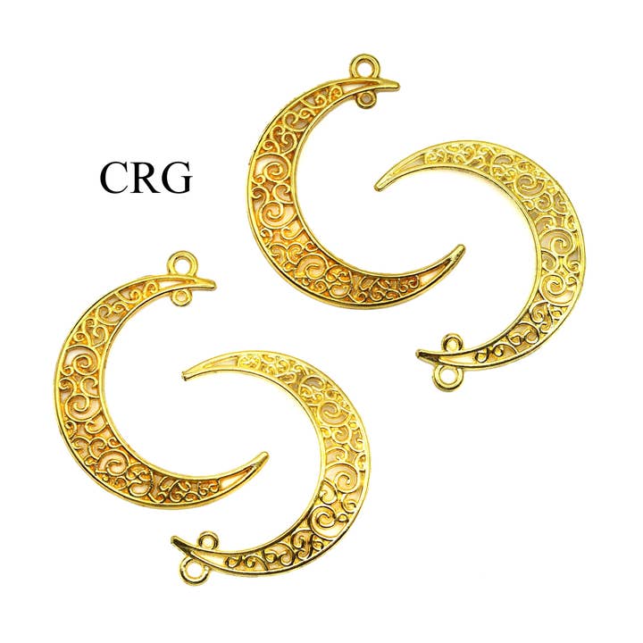 PACK OF 10 - Crescent Moon Connector Charm Pendant / 30x40mm avg for wholesale by Crystal River Gems LLC