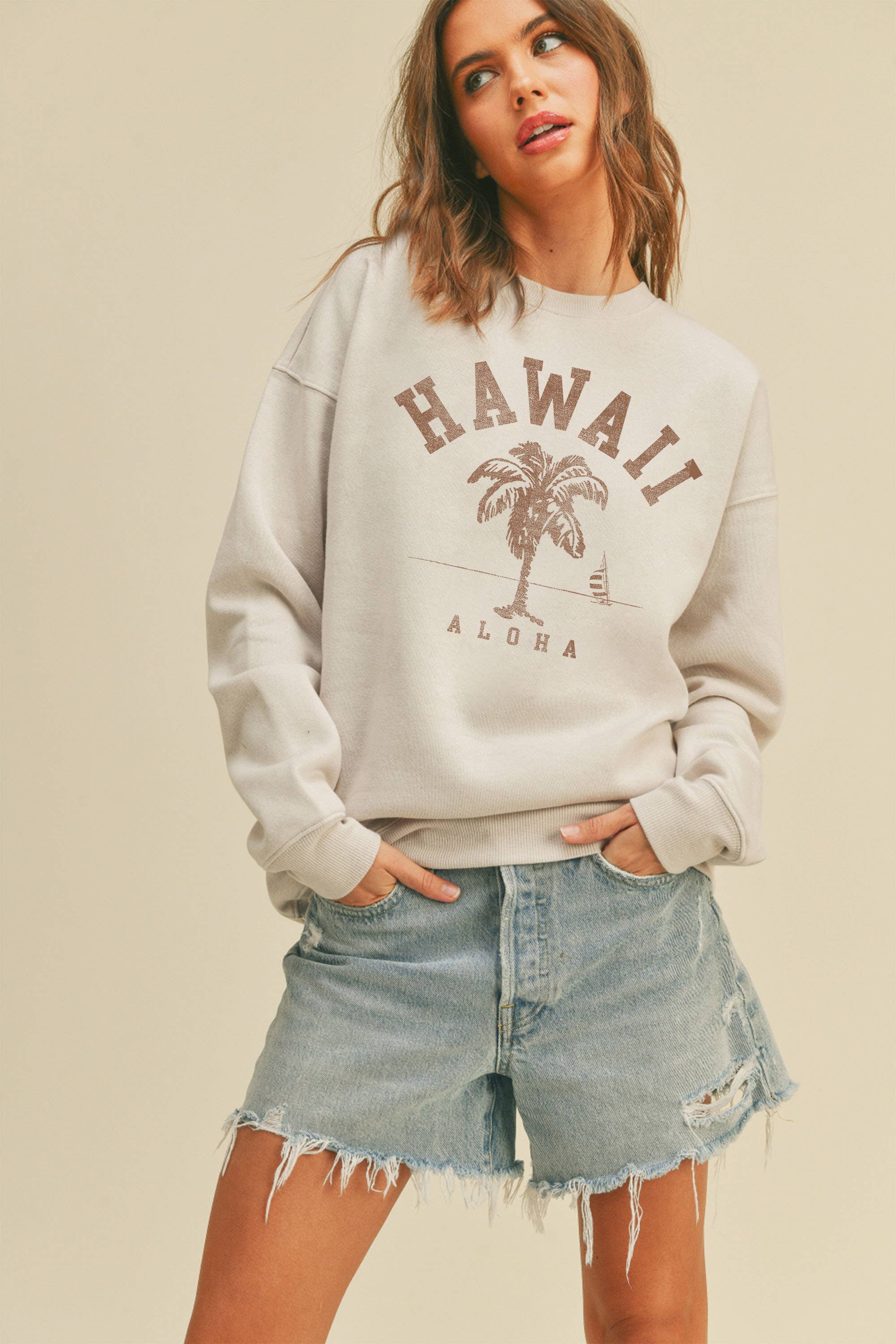 Honestee - Vendita all'ingrosso Felpa stampata - Donna - Felpa Hawaii Aloha con stampa palma4