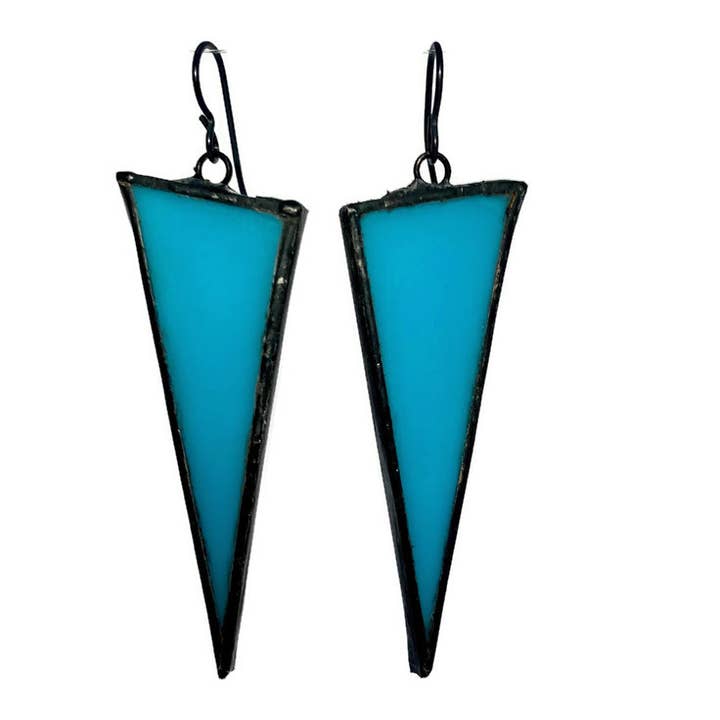 Stained Glass Triangle Earrings-Large Turquoise for wholesale by Citybitz