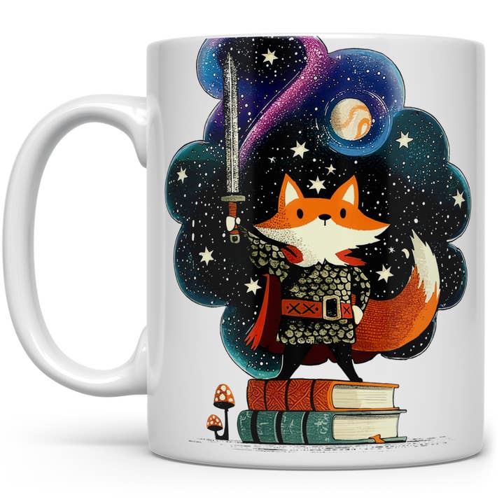 Cosmic Fox Knight Ceramic Mug, Bookish Fantasy Gifts for wholesale by Loftipop