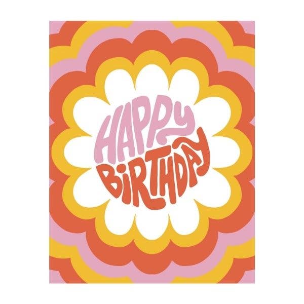 Retro Flower Happy Birthday Card – Bold Floral Birthday Card for wholesale by Mollie Hendrick Design