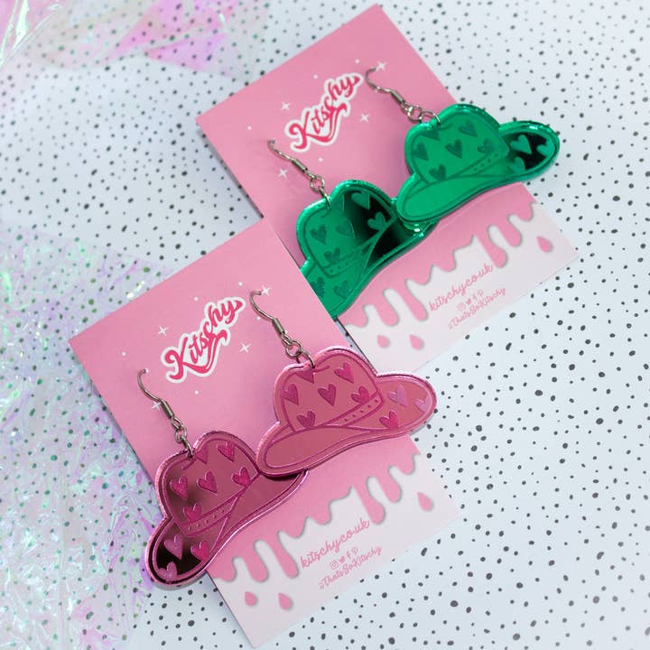 Kitschy - Wholesale Dangle Earrings - Yee-Haw Cowboy Cowgirl Hat Earrings Laser Cut Acrylic4