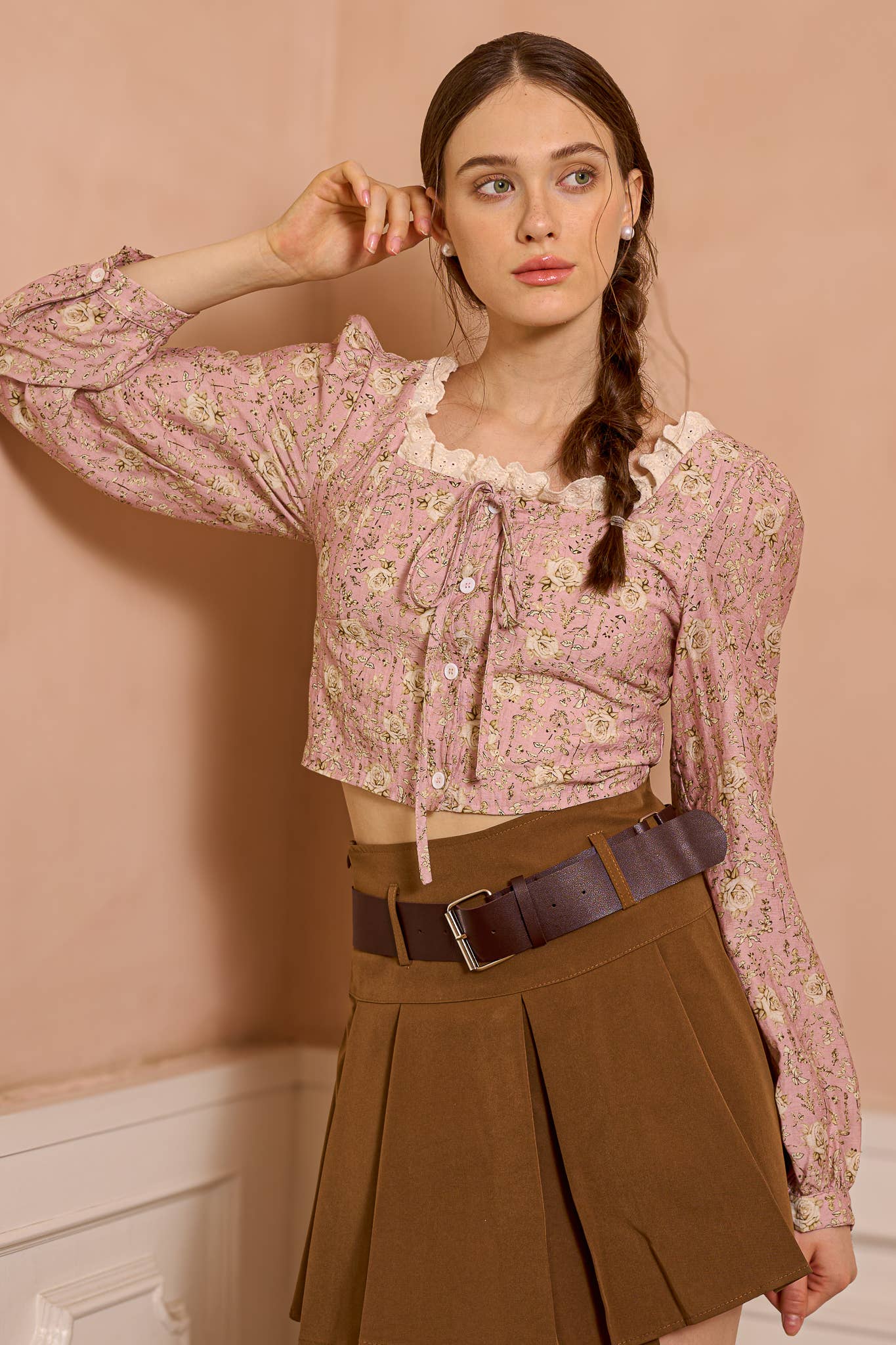ROSIE POSIE - Wholesale Blouse - Women's - RP2497 - Retro-Inspired Floral Top with Lace Detail6