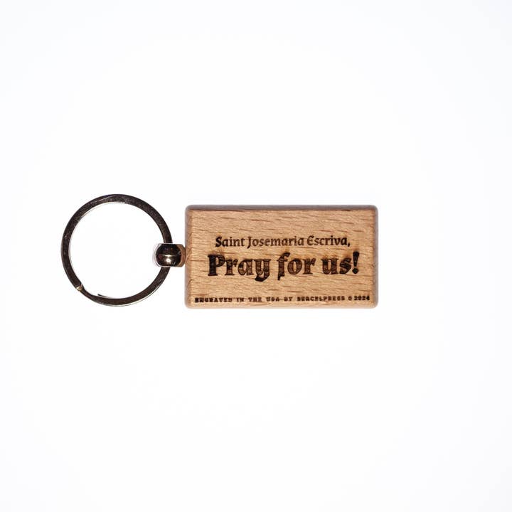 SercelPress - Wholesale Keychain - Unisex - Saint Josemaria Escriva, Hand-Colored, Solid Wood Keychain, Engraved in the USA, Catholic1