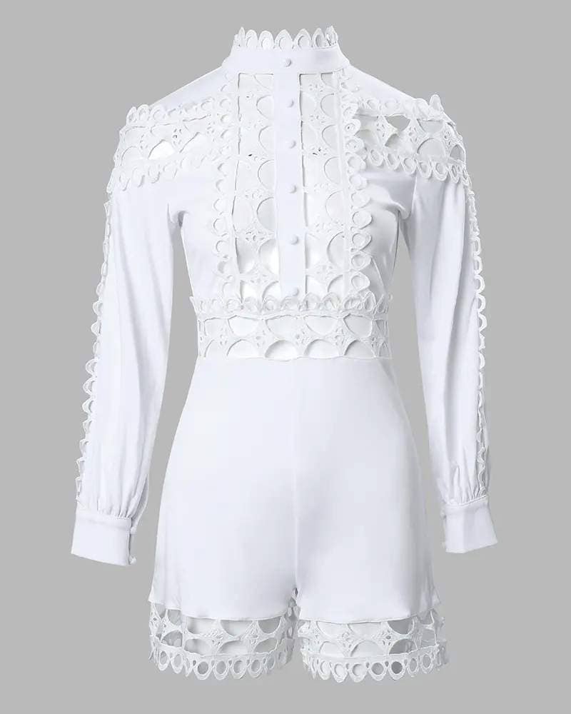 Queen Fashion – wholesale Jumpsuit - Dam – utskuren guipure spetsficka med lyktärmad tröja4