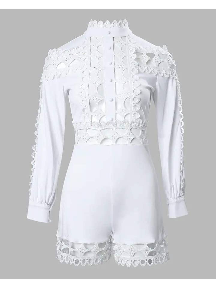 Queen Fashion – wholesale Jumpsuit - Dam – utskuren guipure spetsficka med lyktärmad tröja4