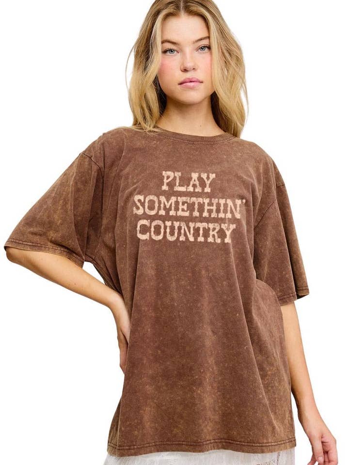 Zutter - Wholesale Screen Printed T-Shirt - Women's - Play Somethin' Country Graphic S/S Washed Boyfriend Tee0