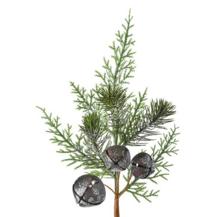 Will's Company - Wholesale Christmas Decoration - Artificial Frosted Cedar Pine Pick with Jingle Bells - 11"