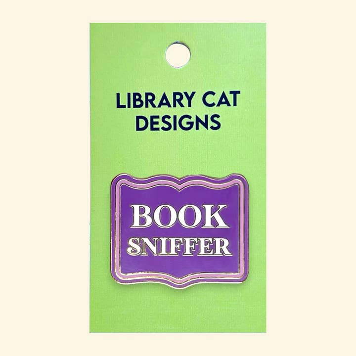 Library Cat Designs - Wholesale Lapel Pin/Button - Book Sniffer Book Shaped Enamel Pin1