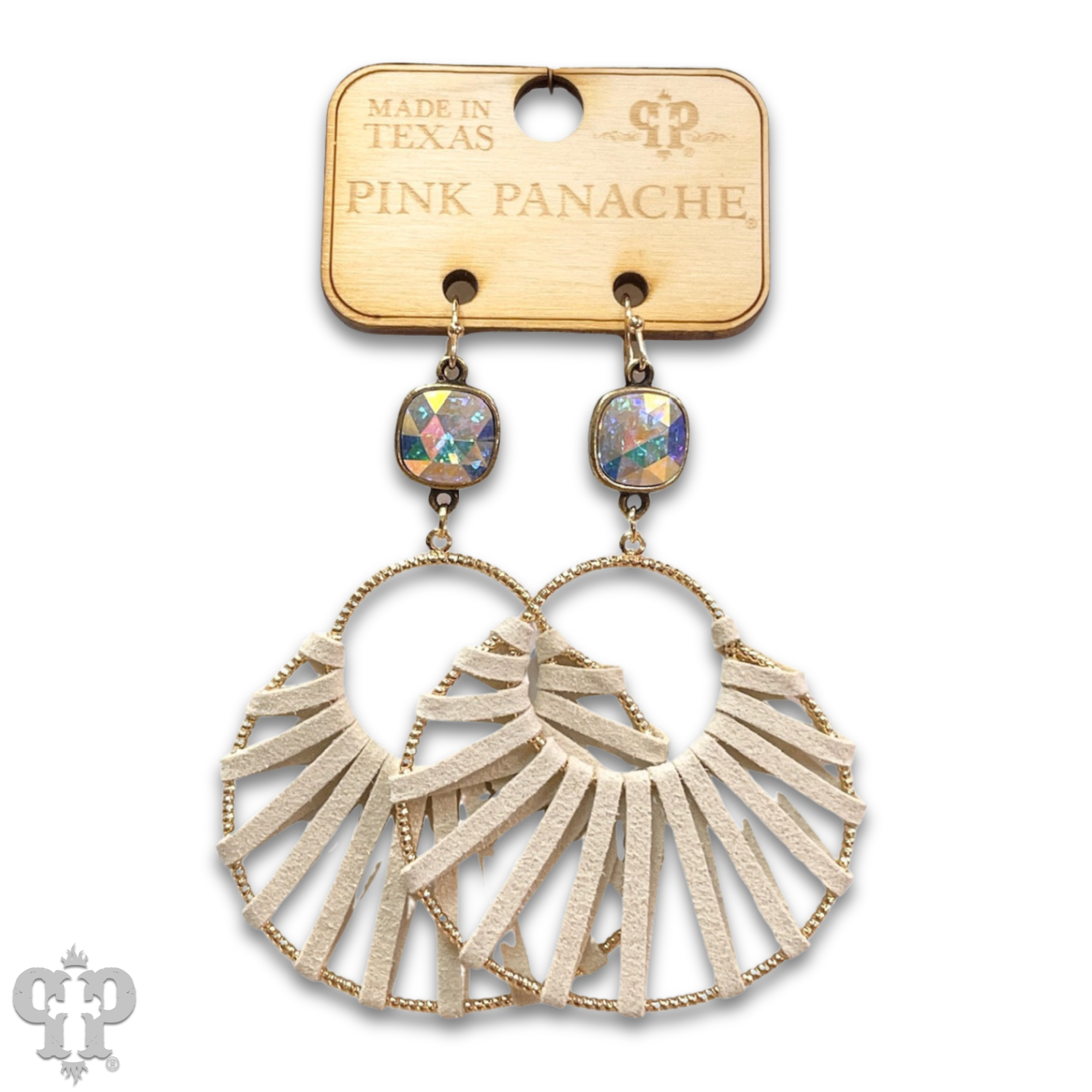 Pink Panache Brands - Wholesale Dangle Earrings - Suede wrapped circle earring with Austrian crystal - LC2