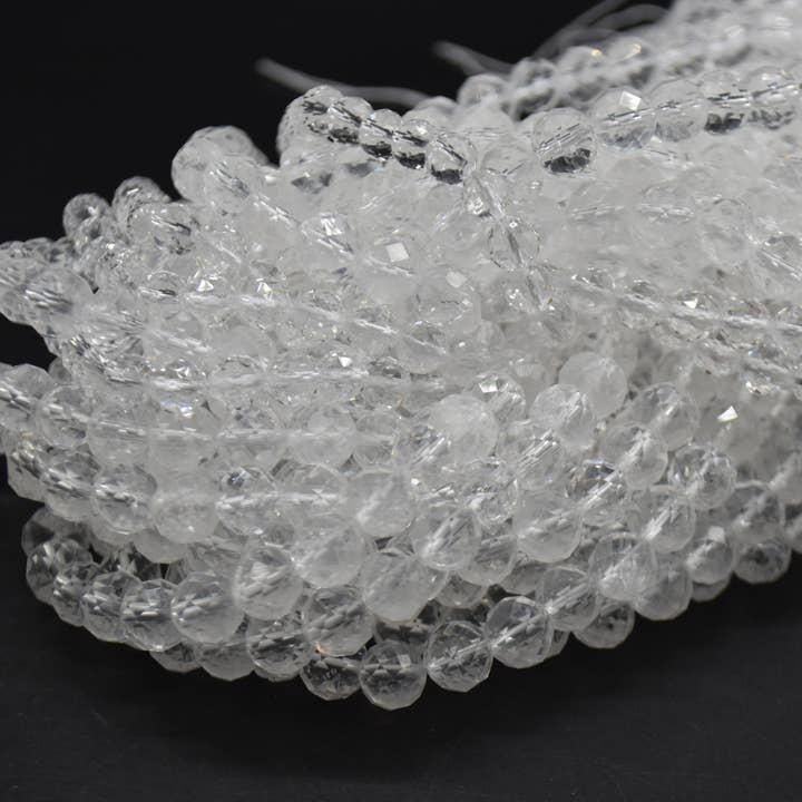 Natural Clear Quartz Diamond Cut Round Beads 14" Long for wholesale by Oriental Direct Craft Supplies