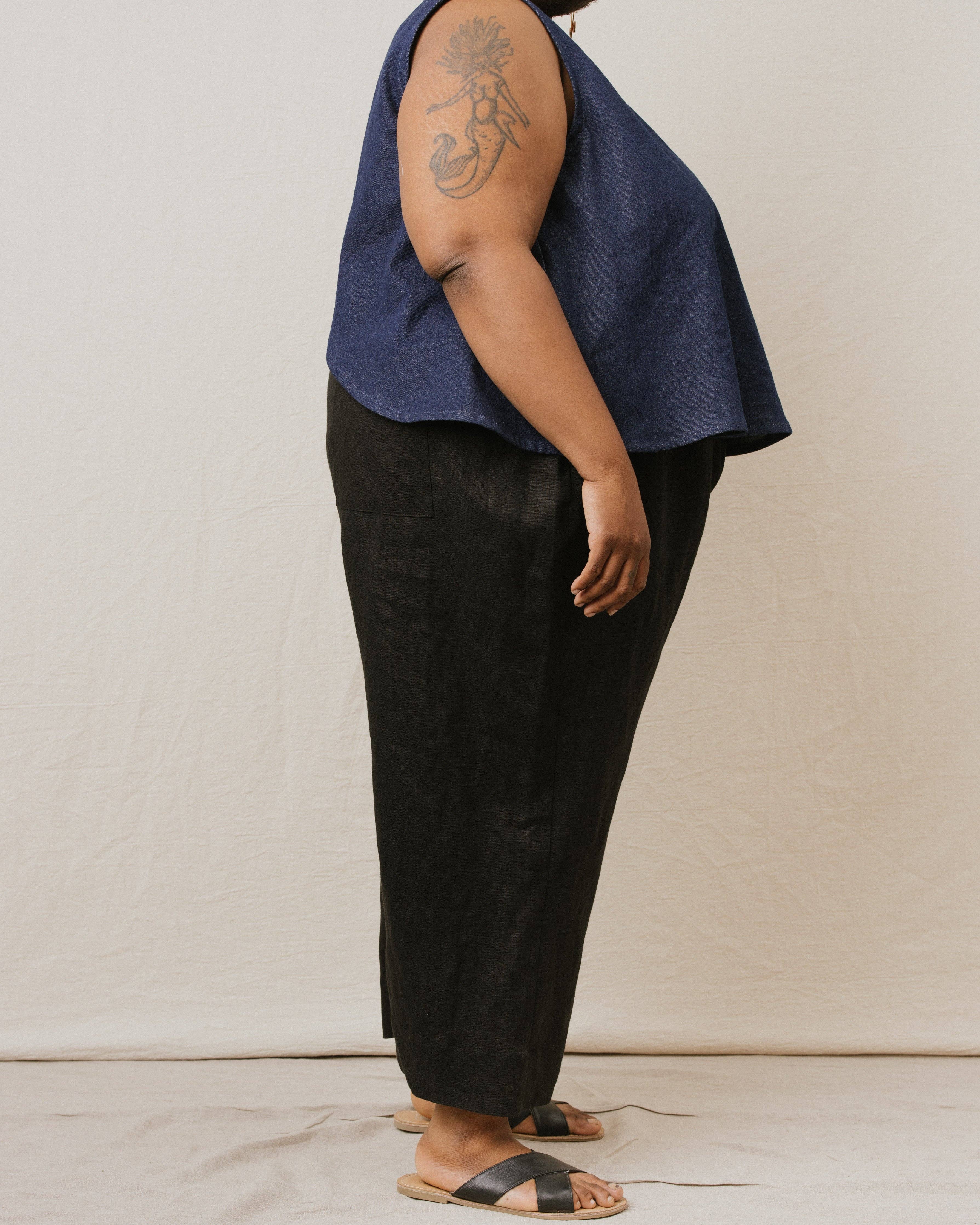 Nettle Studios - Wholesale Pants - Unisex - Size Inclusive Plus Size Wide Leg Elastic Pant Black Linen11