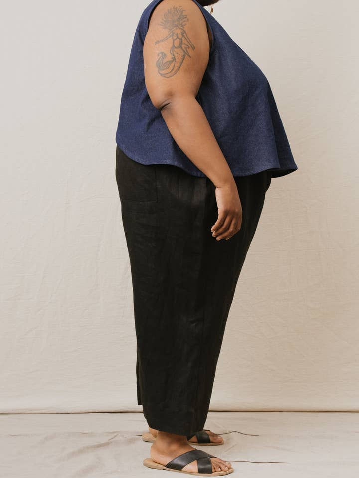 Nettle Studios - Wholesale Pants - Unisex - Size Inclusive Plus Size Wide Leg Elastic Pant Black Linen11