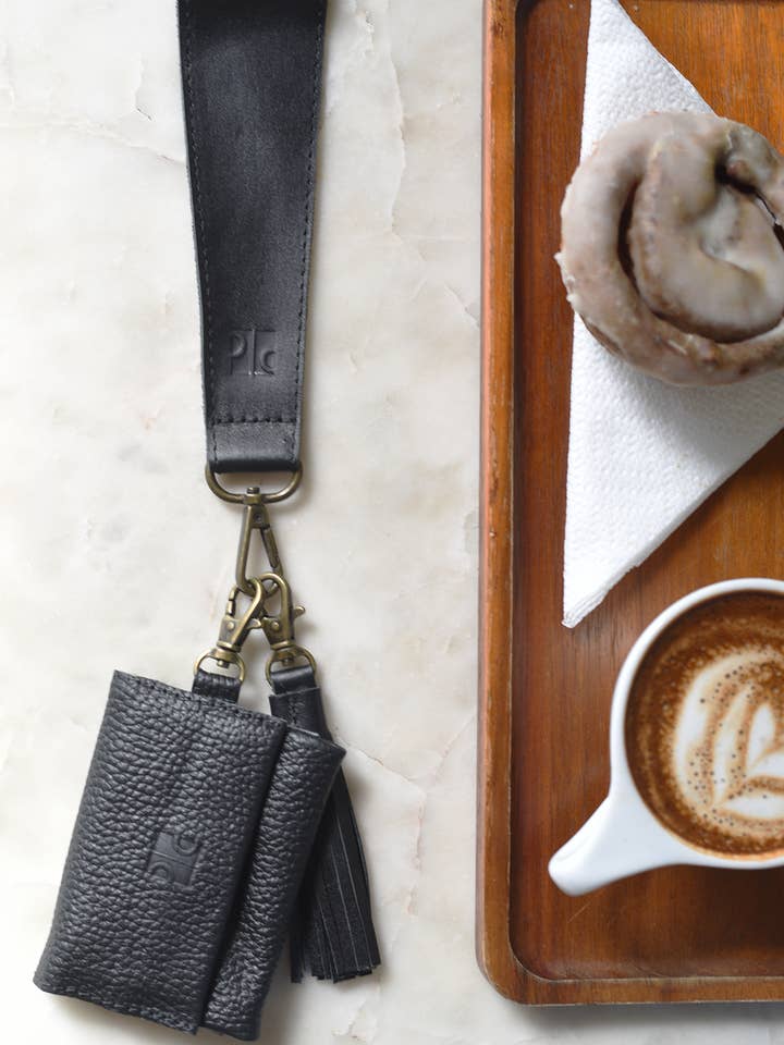 Pebbled Black Leather Mini Wallet Charm for wholesale by Purse & Clutch