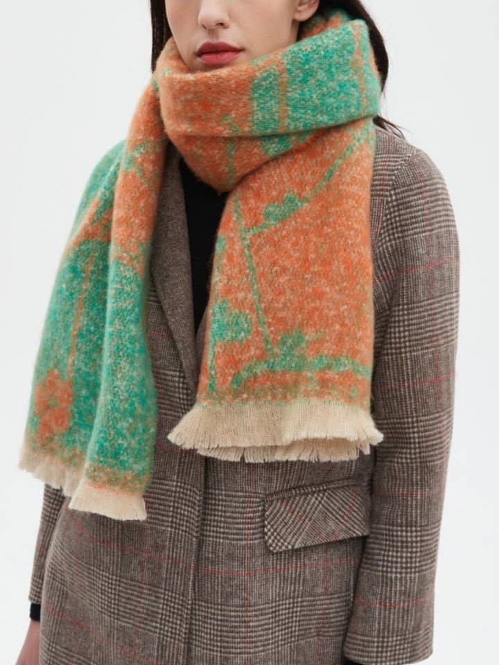 Contrasct Color Floral Print Scarves DPKS1021 for wholesale by Dipped Shop