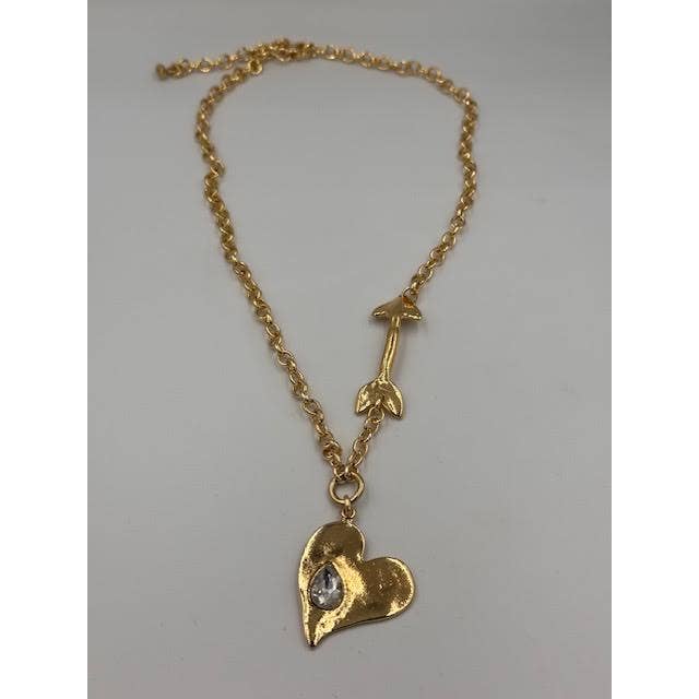 2R47G heart and arrow necklace gold plated w crystal for wholesale by Volare