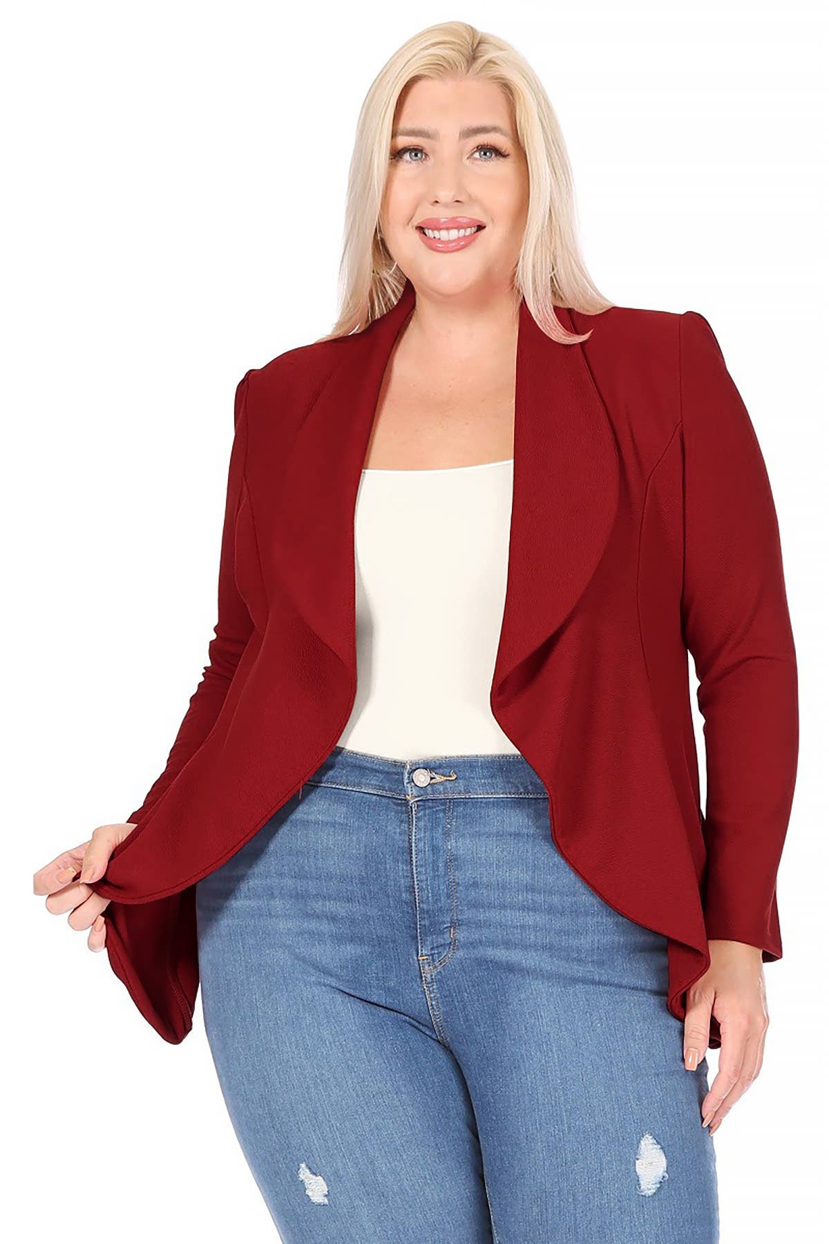 MOA COLLECTION - Wholesale Blazer - Women's - Women's Plus Size Solid Long Sleeve Office Blazer Jacket1