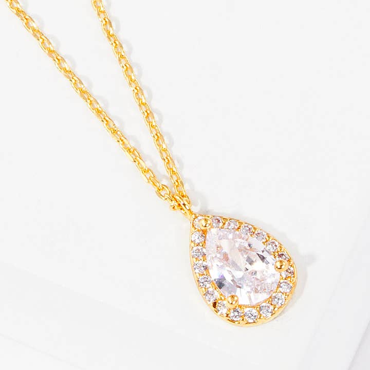 Sensibling Corp. - Wholesale Pendant/Charm Necklace - Gold Dipped CZ Teardrop Pendant Necklace