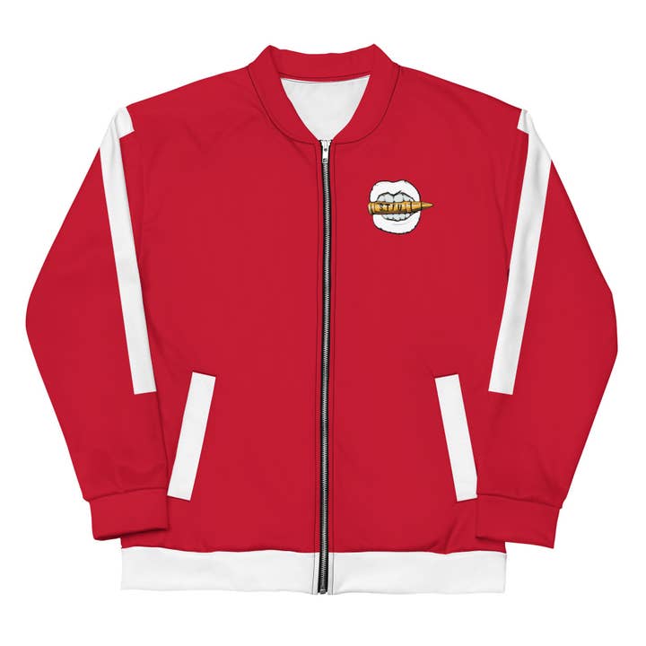 Blouson bomber unisexe à logo blanc simple - Rouge pour la vente par STFU