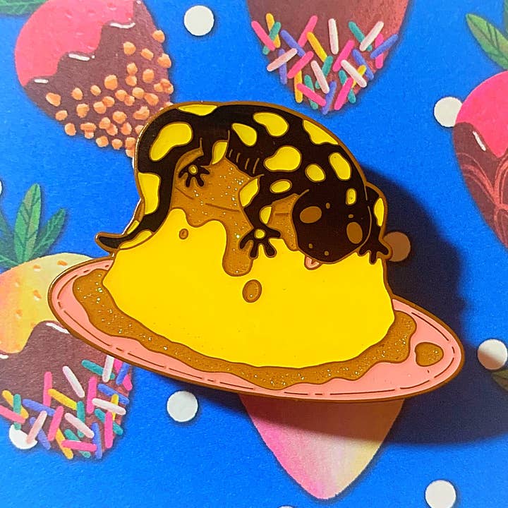 Fire salamander flan hard enamel pin for wholesale by OnigiriArt