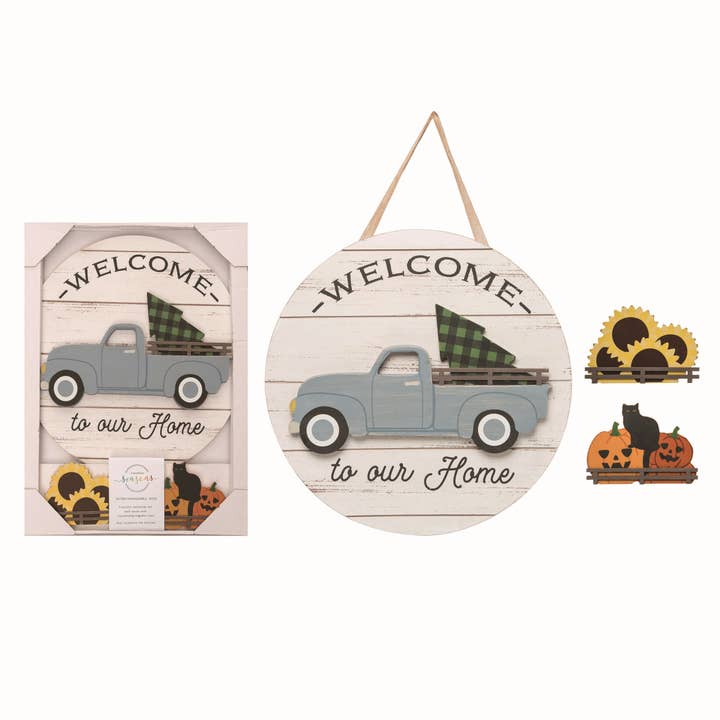 Transpac - Wholesale Sign - CLOSEOUT Wood Dimensional Truck Welcome Sign Set of 4