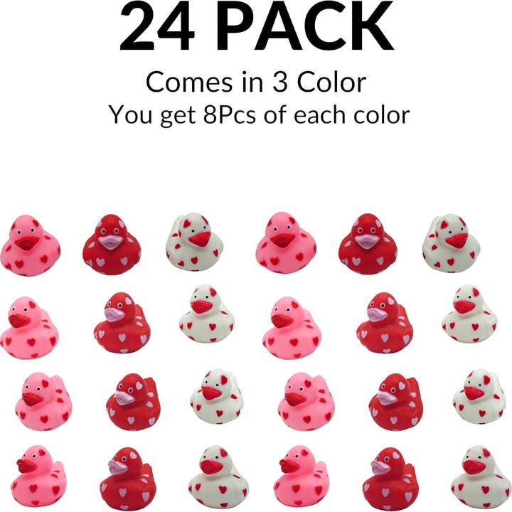 4E's Novelty - Wholesale Party Favor - 24 Valentine's Rubber Ducks - Heart-Themed Party Favors & Classroom Gifts
