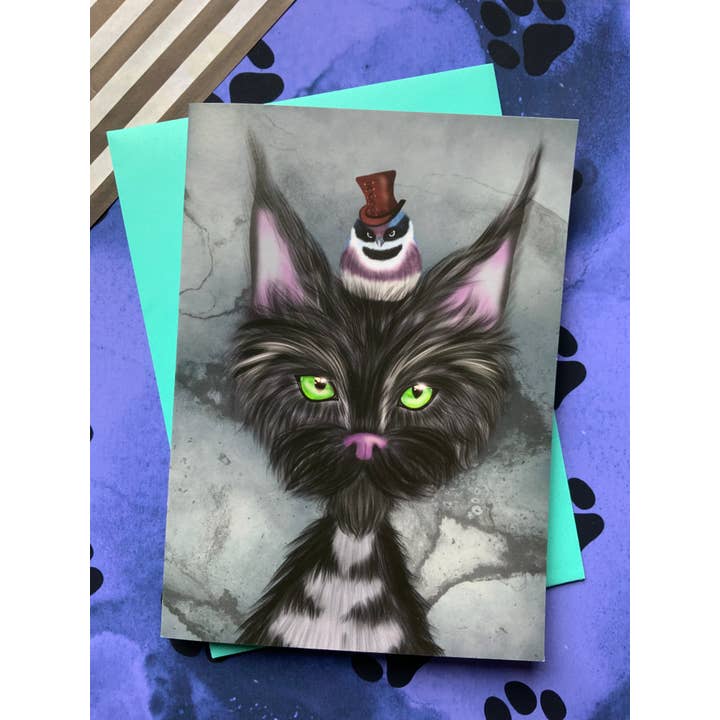 Fagin. Cute Funny Cat Greetings Card for wholesale by Crimson Finch