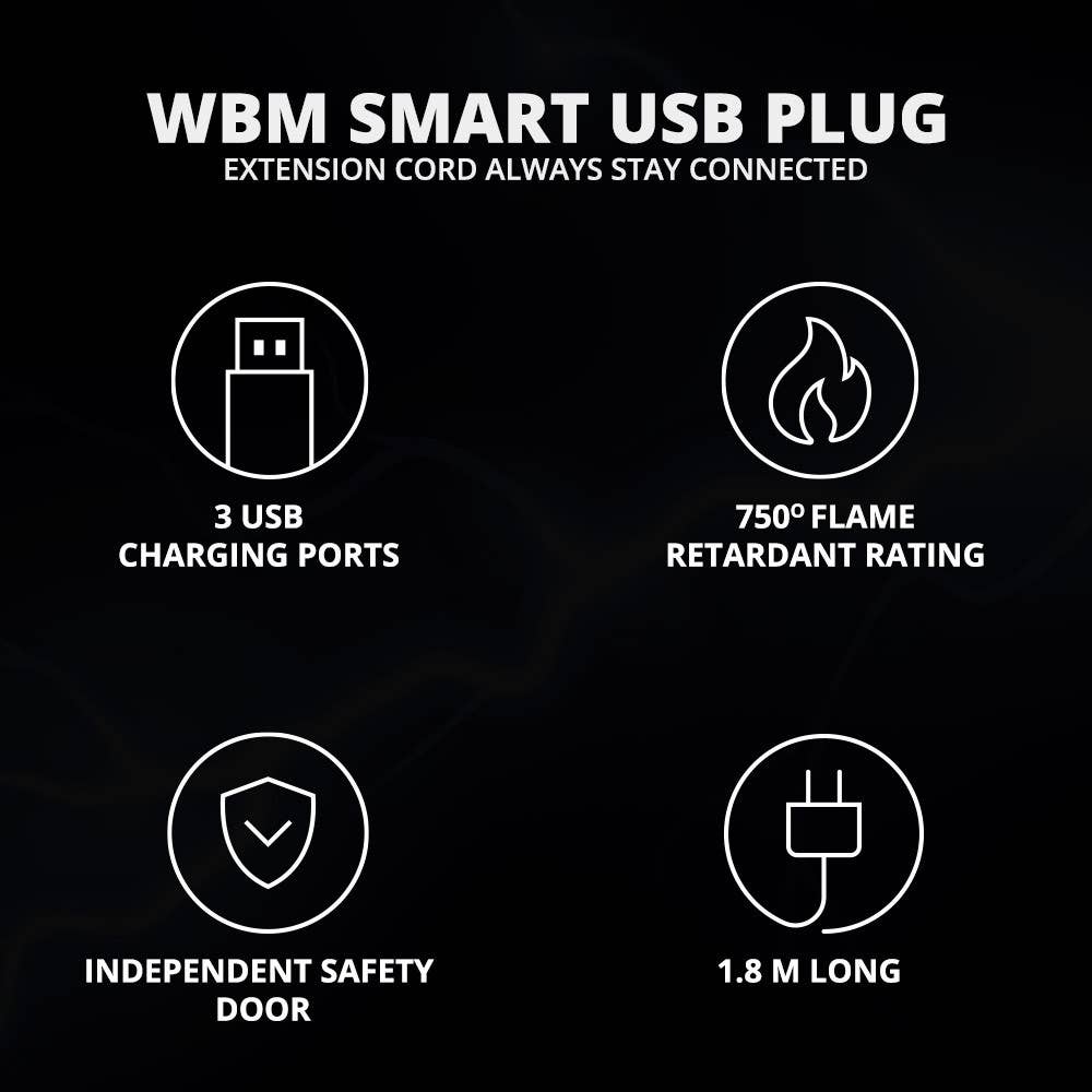 WBM LLC - Wholesale Power Adapter - WBM Smart USB Plug Extension Cord, 3 AC & 3 USB Sockets3