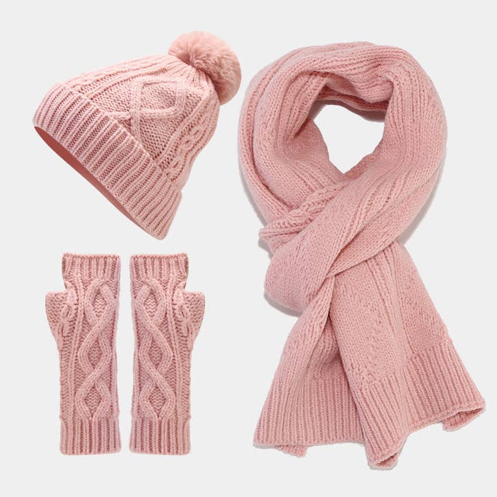 Dipped Shop - Wholesale Winter Accessory Set - Women's - Solid Color Twist Simple Knit Hat & Scarf Sets DPHS034225