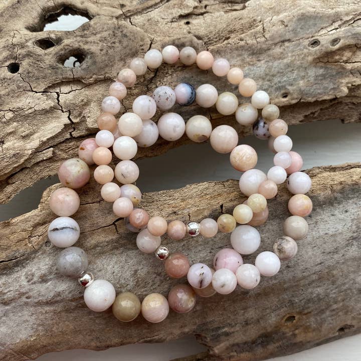 pink opal genuine gemstone bracelet for wholesale by sarahannedipity