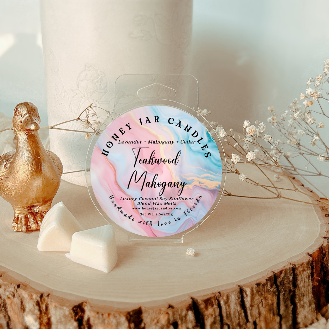 Honey Jar Creations - Wholesale Wax Melt - Teakwood Mahogany | Oakwood | Pie Clamshell Wax Melts1