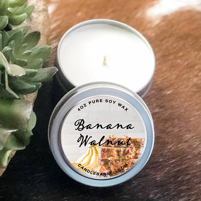 BANANA WALNUT | 4oz TIN | 100% Pure Soy Candle for wholesale by Timber Oak Candles