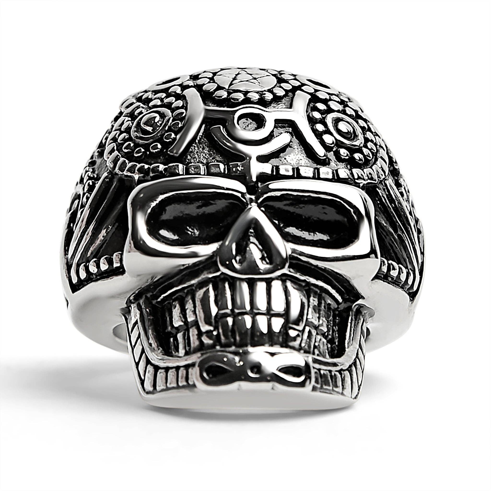 WJW - Wholesale Cocktail/Statement Ring - Tribal-Inspired Stainless Steel Skull Ring