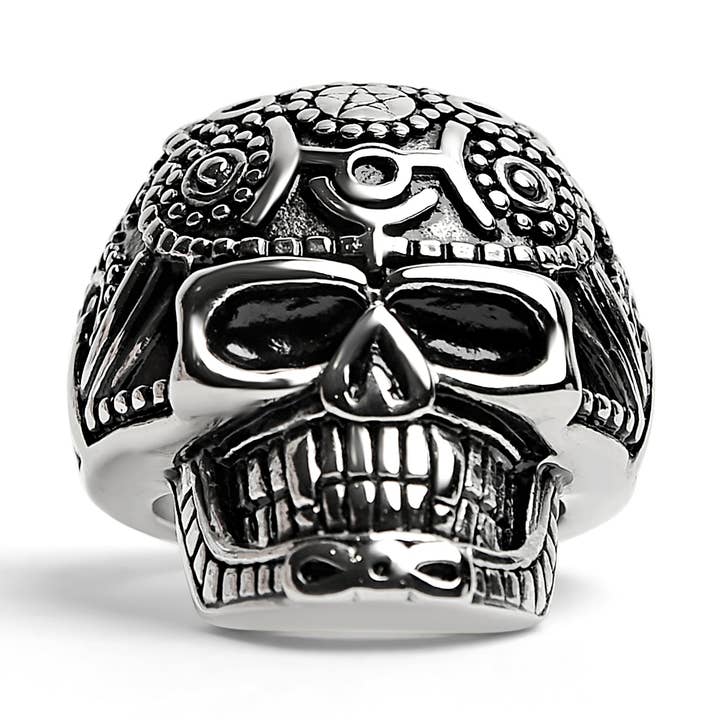 WJW - Wholesale Cocktail/Statement Ring - Tribal-Inspired Stainless Steel Skull Ring0